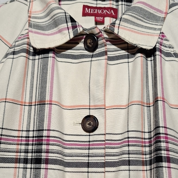 Cotton Plaid Coat, Lined, Black And Cream, Large Buttons, Merona, Sz 8, NWOT - Picture 4 of 14